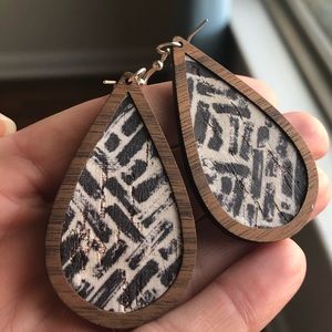 Wood and Cork brown, black and white earrings from Etsy